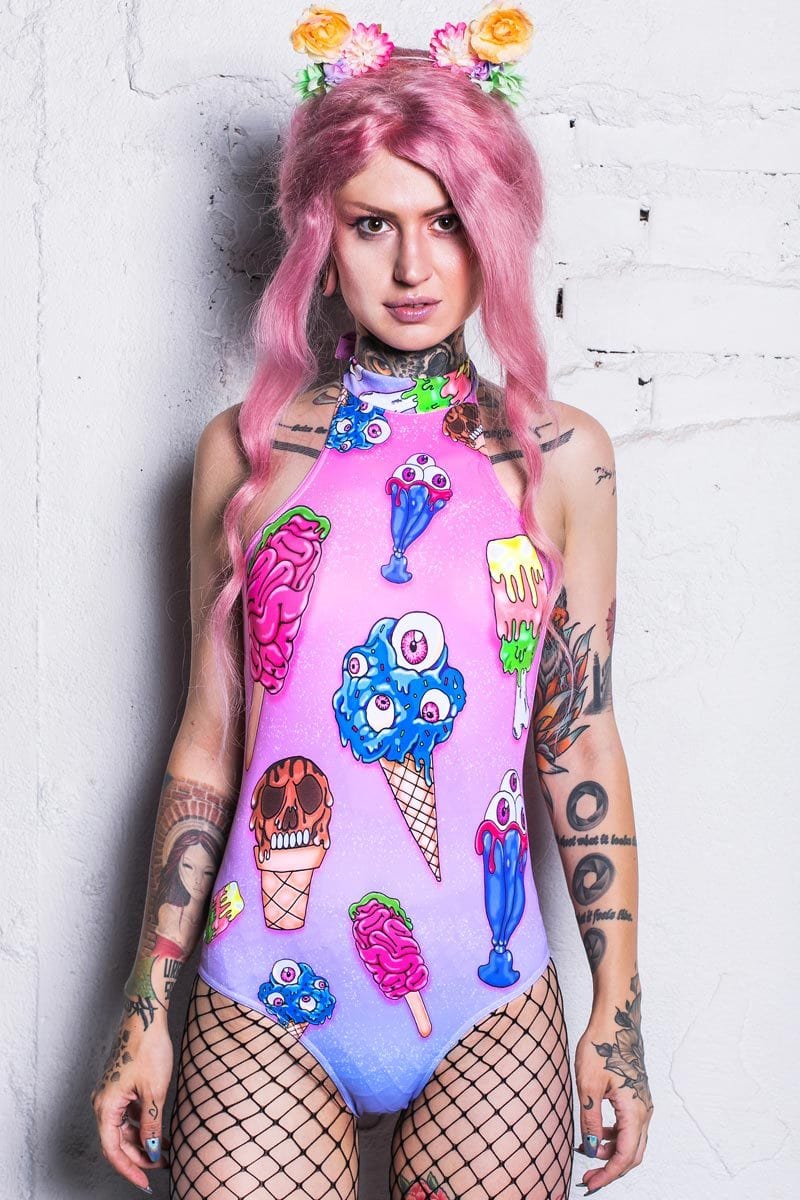 Horror Ice Cream Halter Neck Bodysuit Close View