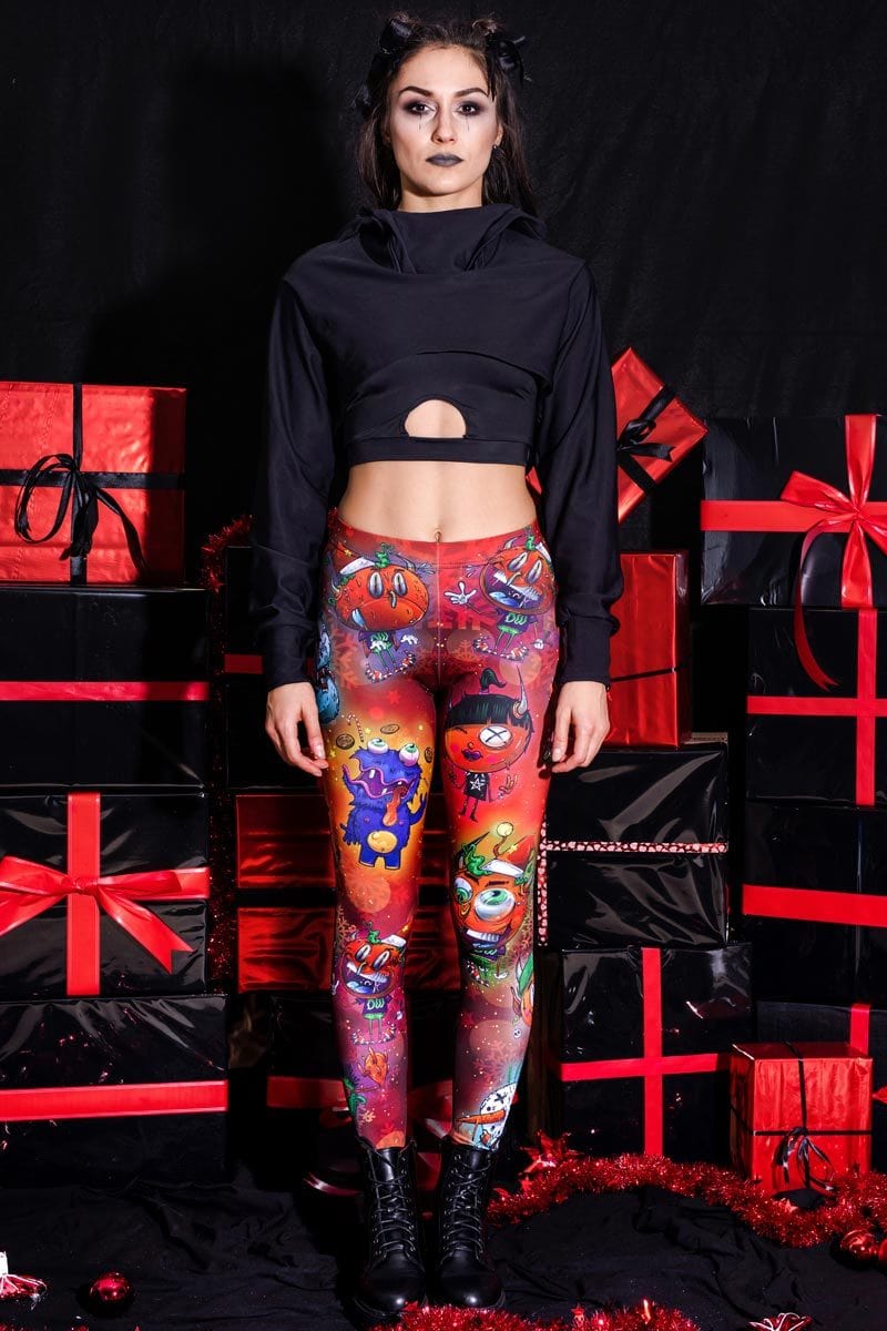 Devil Xmas Red Leggings Full View