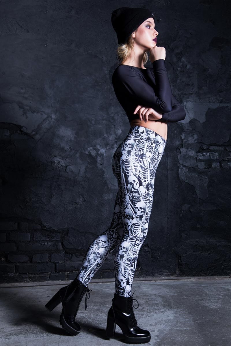 Grey Skeletons Leggings Side View