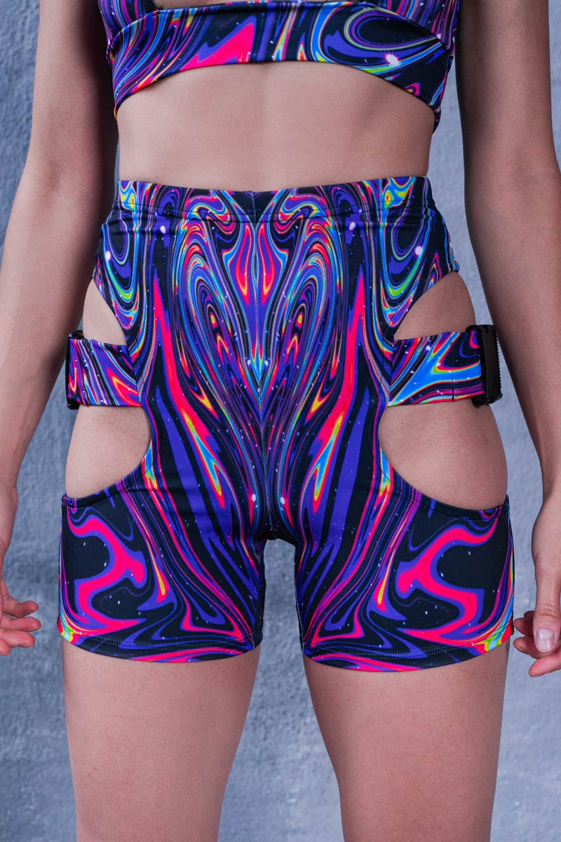 Liquid Galaxy Buckle Biker Shorts Close View