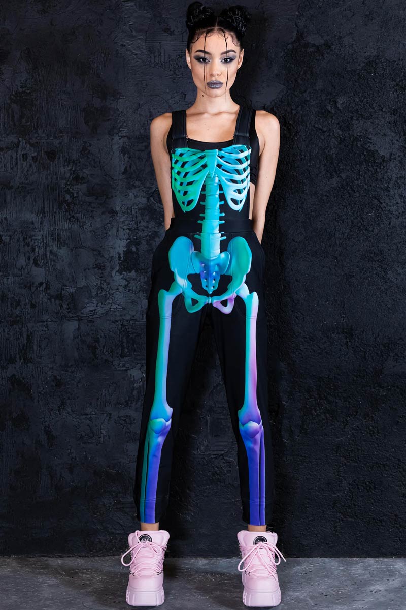 Mint Skeleton Overalls Full View