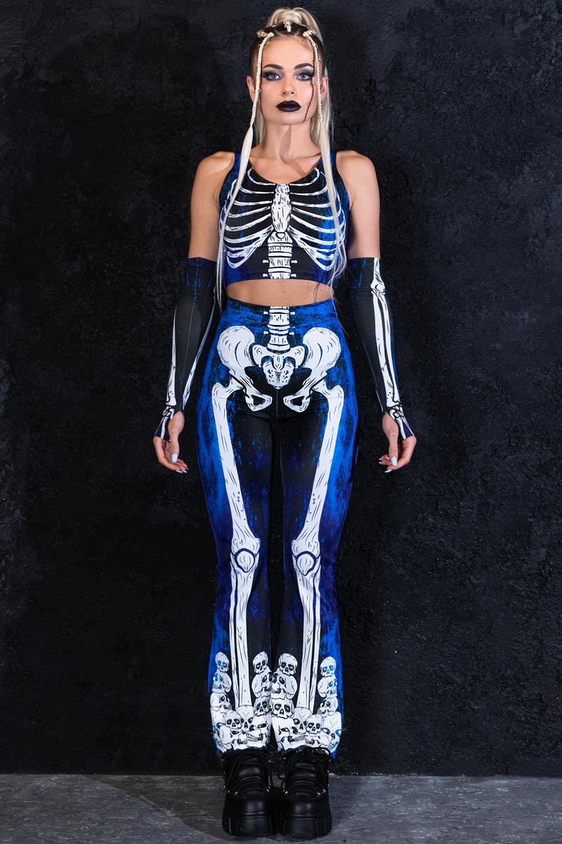 Moonlight Skeleton Bell Bottoms Front View