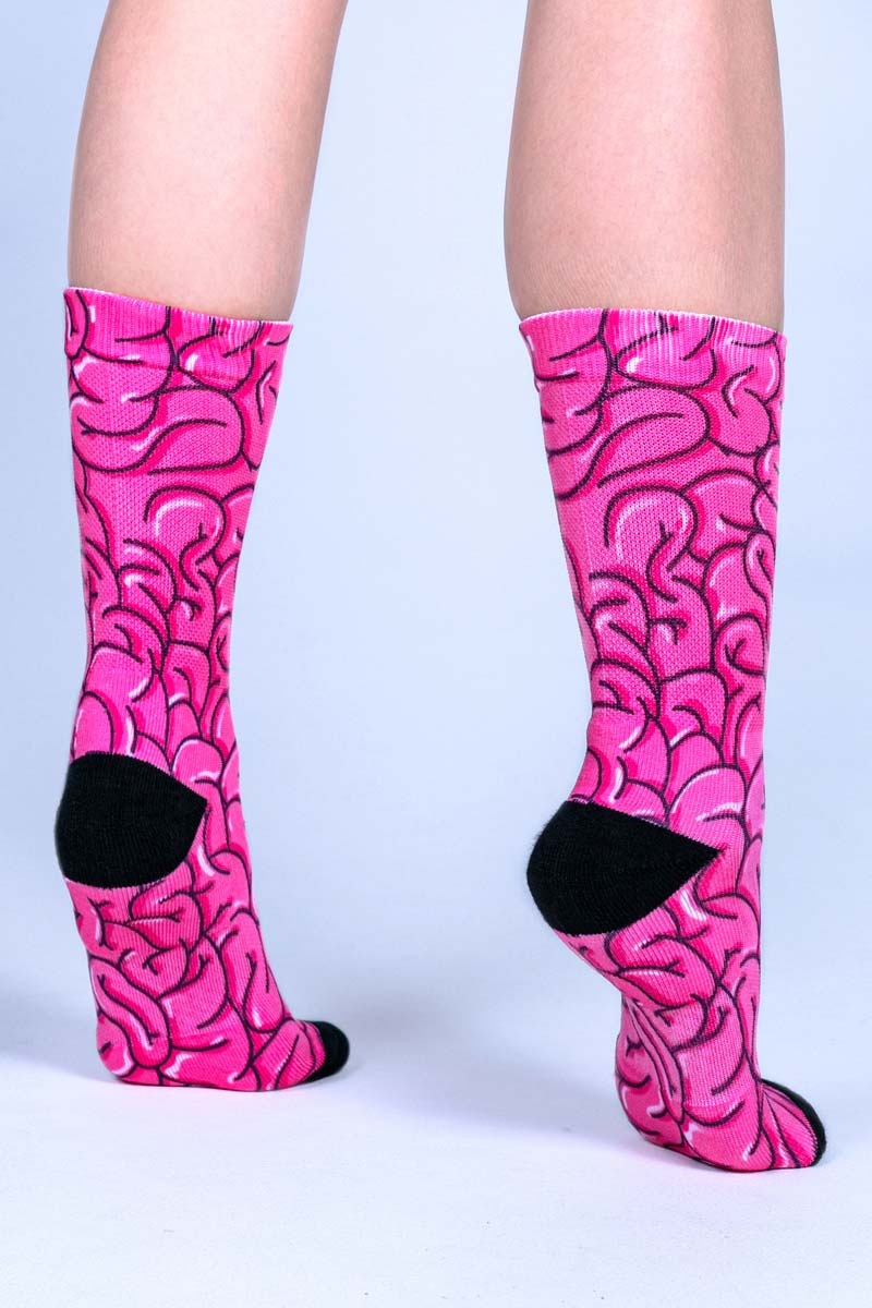 Pink Brain Crew Socks Back View