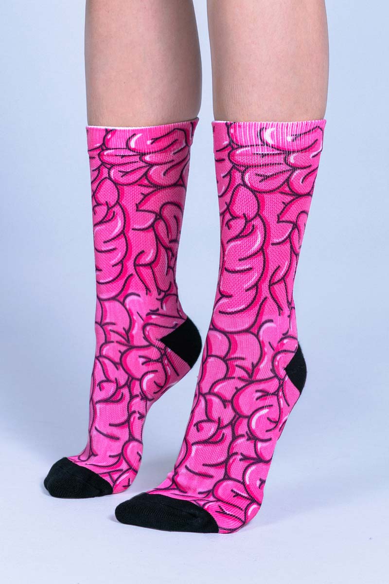 Pink Brain Crew Socks Front View