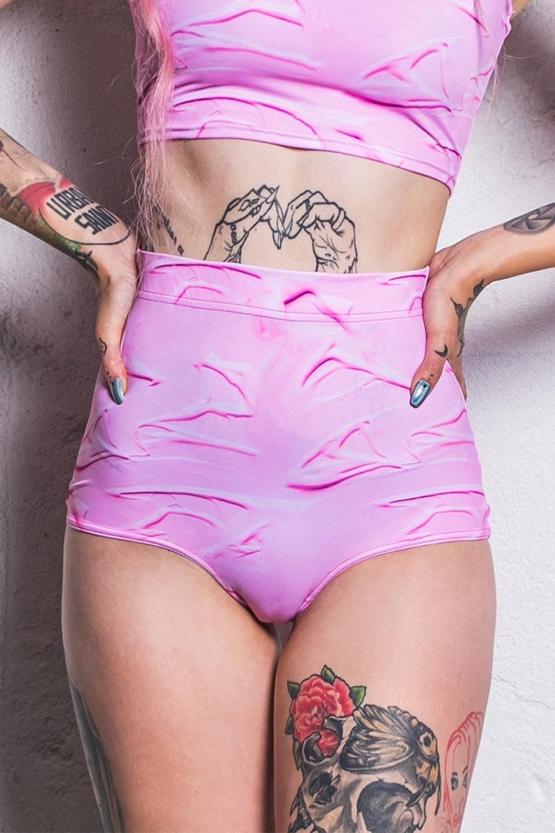 Pink Cream High Waisted Shorts Close View