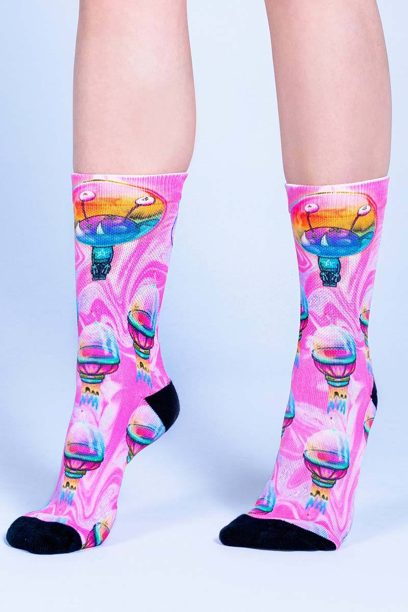 Pink Outer Space Crew Socks Front View