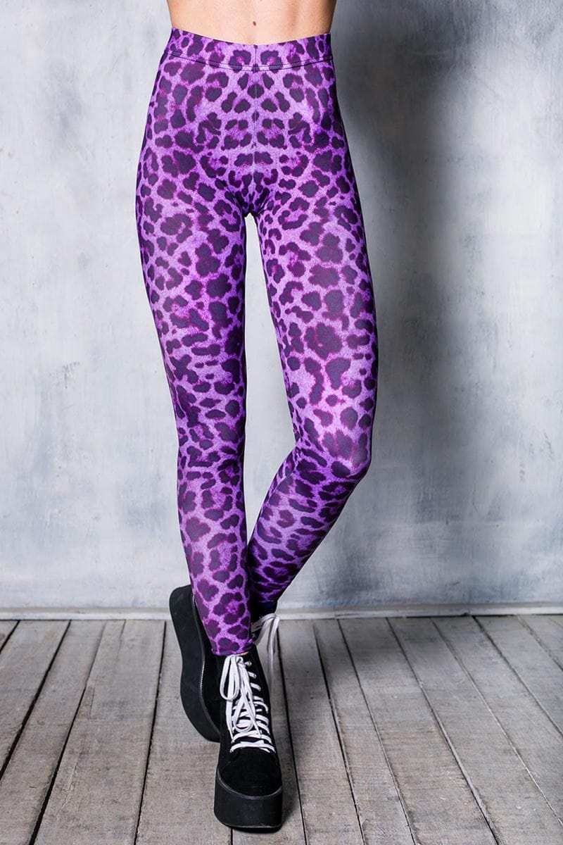 Purple Leopard Leggings Close View