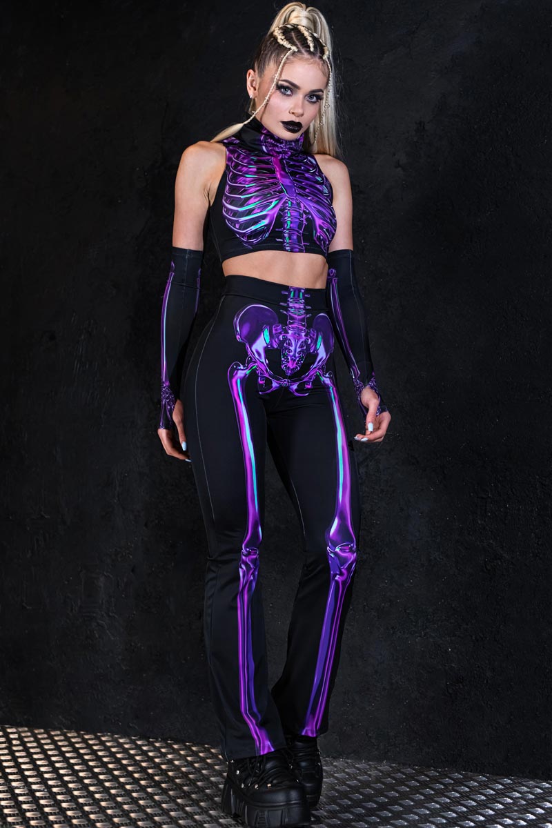 Purple Skeleton Bell Bottoms Set Side View