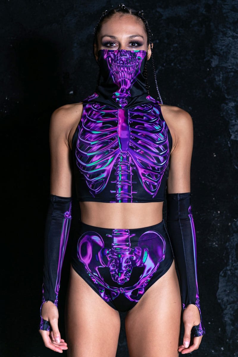 Purple Skeleton Booty Shorts Front View