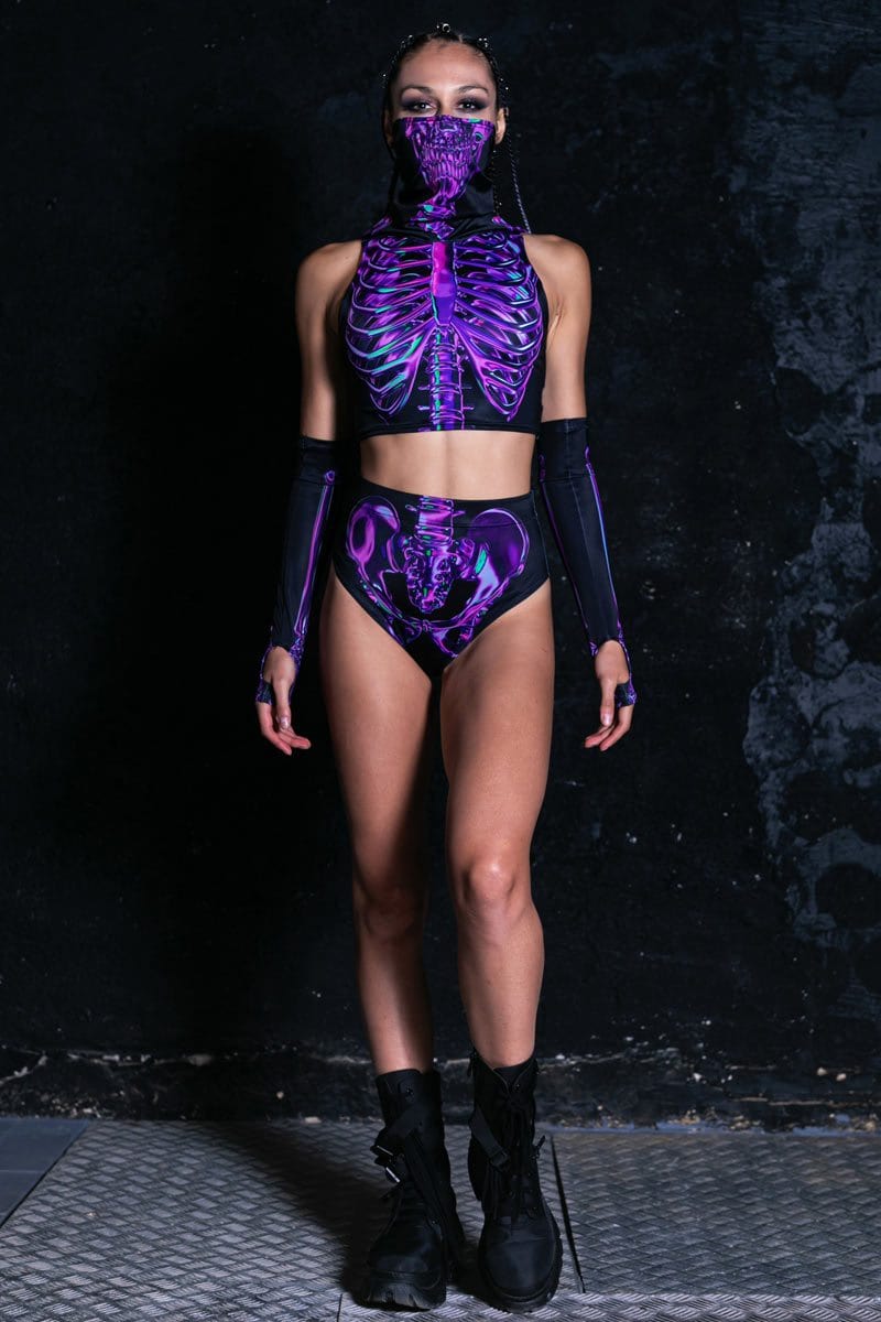 Purple Skeleton Booty Shorts Set Full View