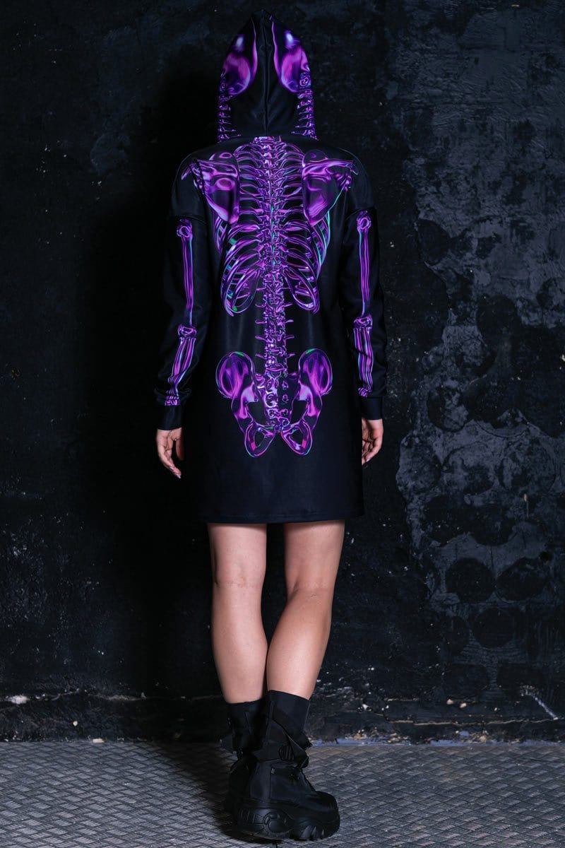 Purple Skeleton Hoodie Dress Back View