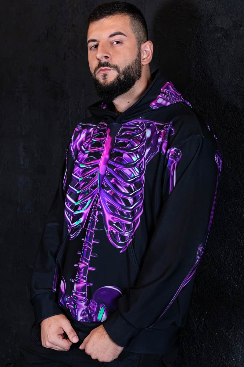 Purple Skeleton Men Hoodie Close View