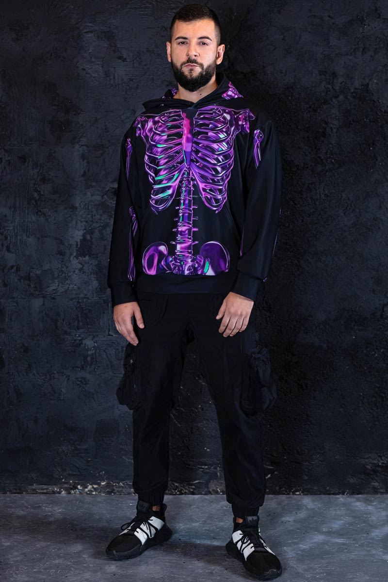 Purple Skeleton Men Hoodie Full View