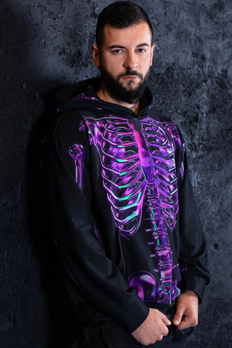 Purple Skeleton Men Hoodie Side View