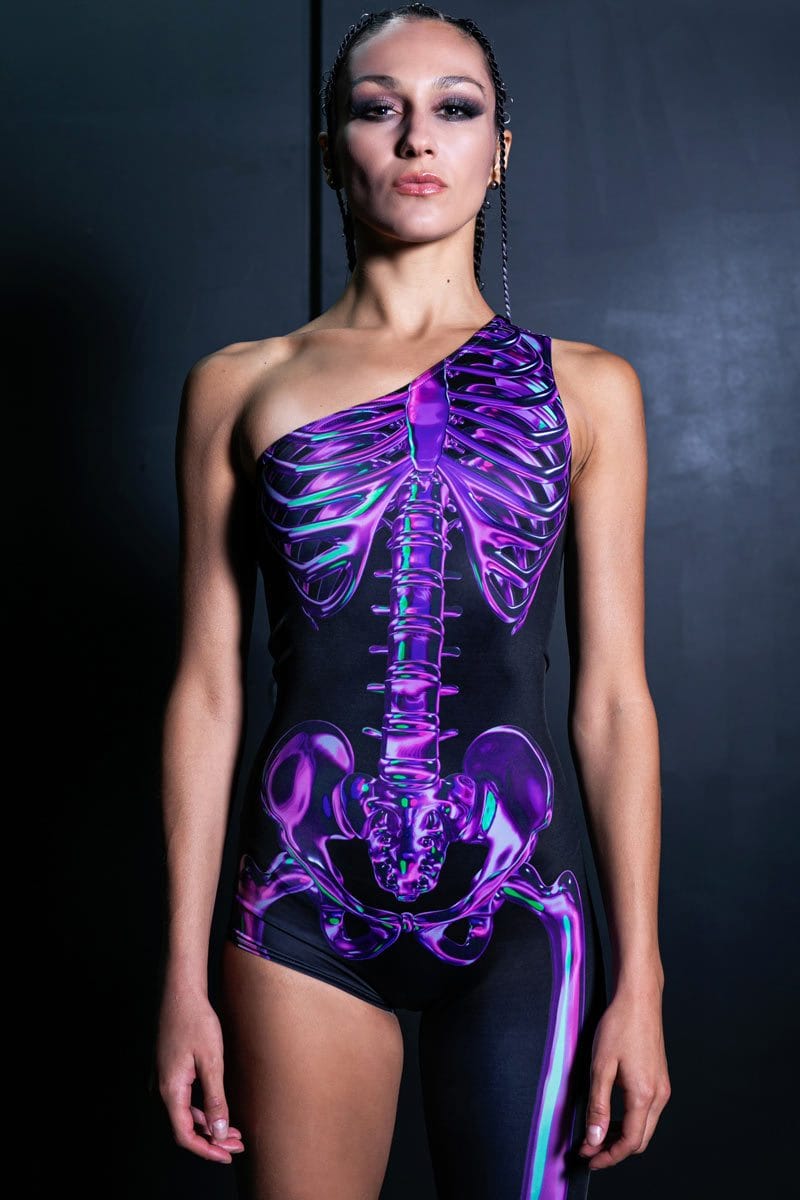 Purple Skeleton One Leg Jumpsuit Front View