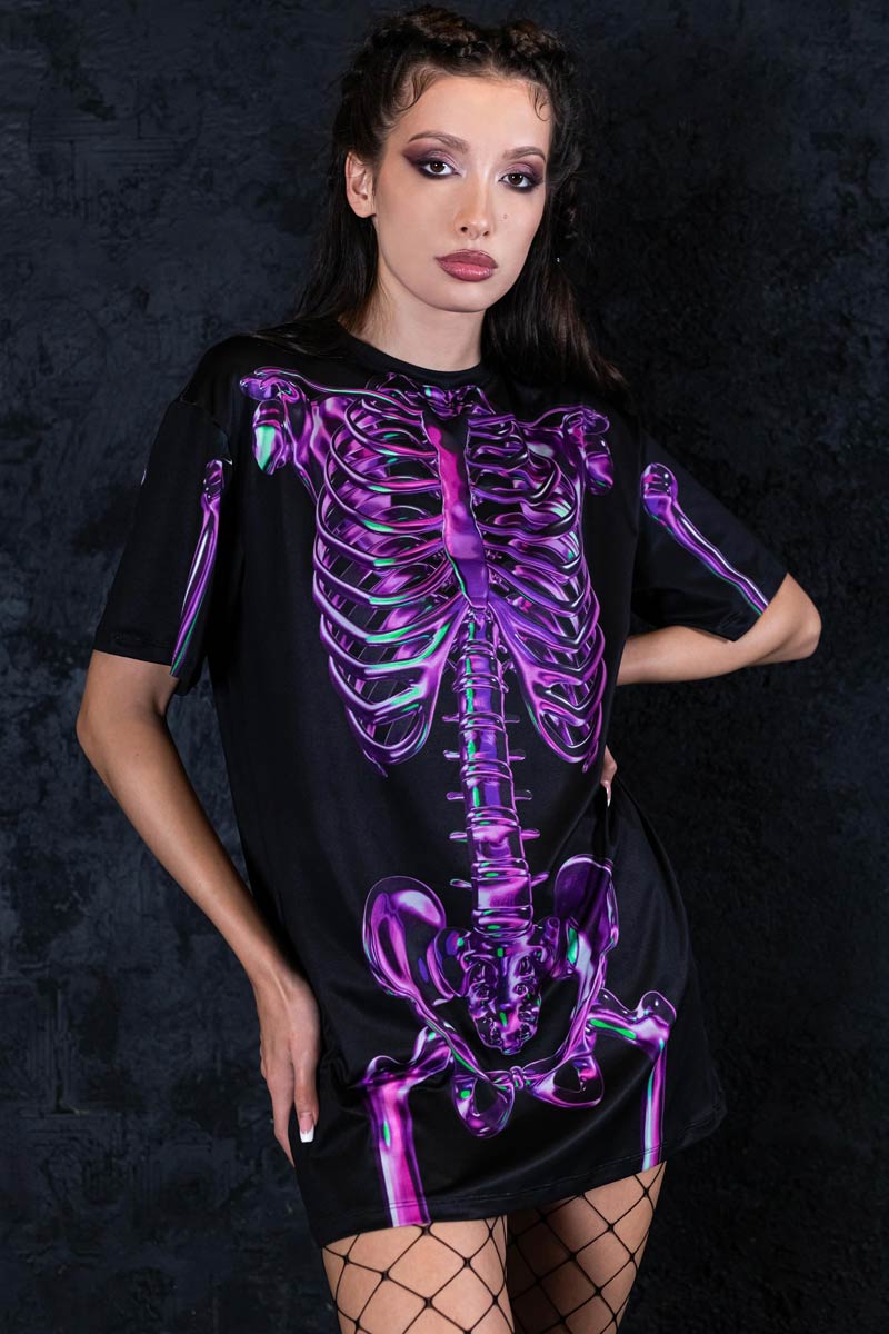 Purple Skeleton Oversized Tee Dress Side View