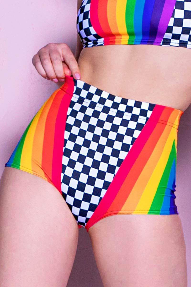 Rainbow Mate Booty Shorts Close View