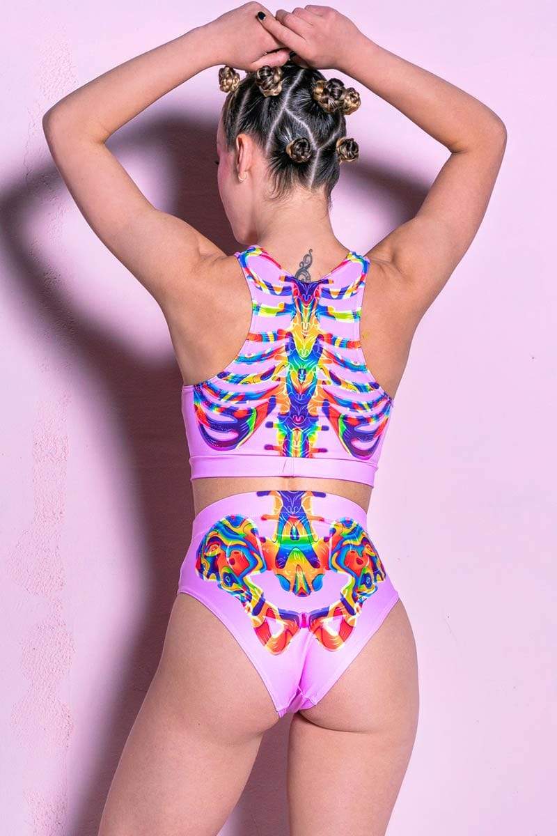 Rainbow Skeleton Booty Shorts Back View