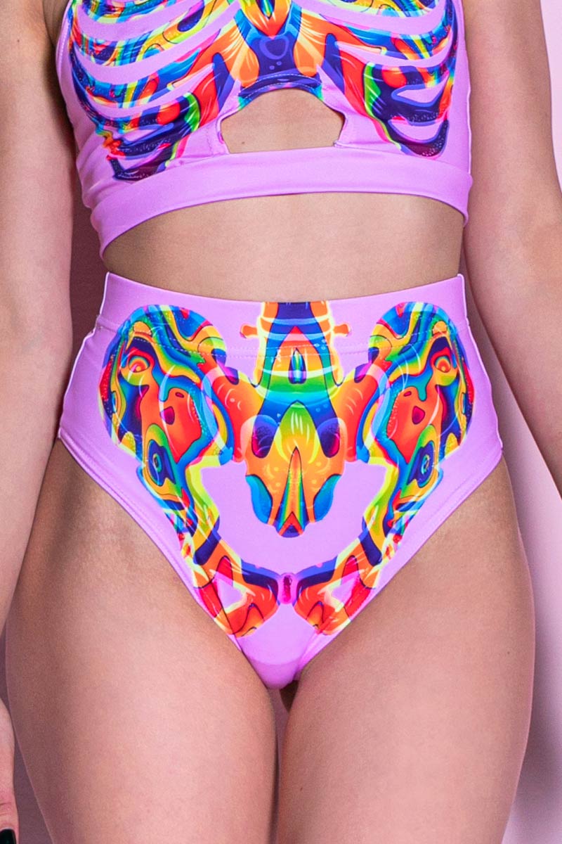 Rainbow Skeleton Booty Shorts Close View