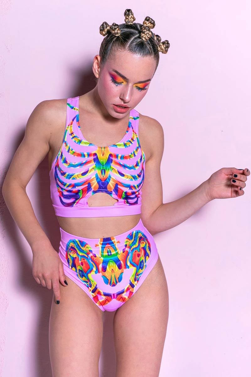 Rainbow Skeleton Bra Top Front View