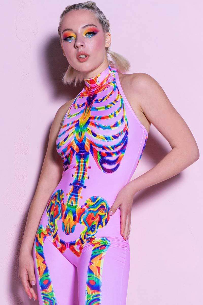 Rainbow Skeleton Catsuit Close View