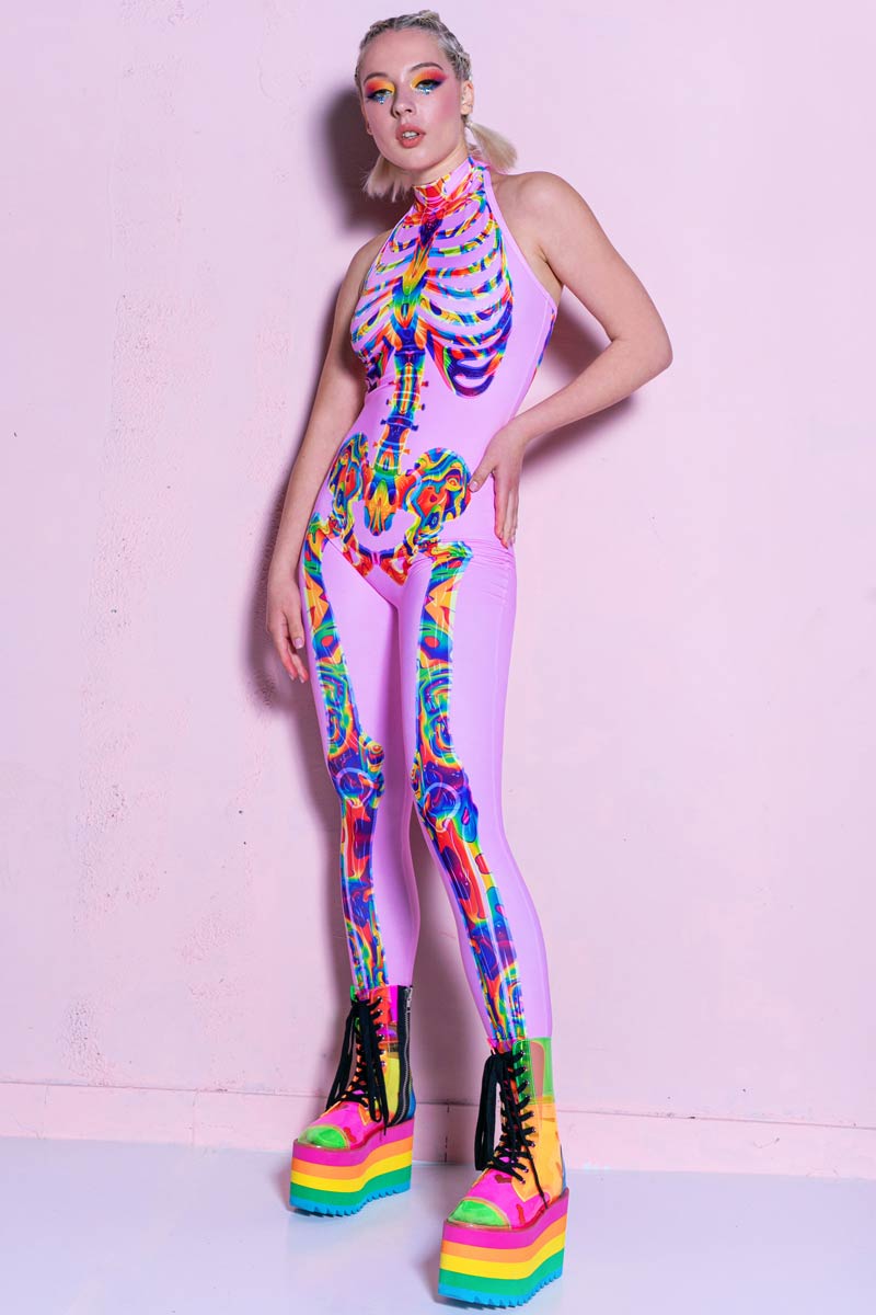 Rainbow Skeleton Catsuit Full View