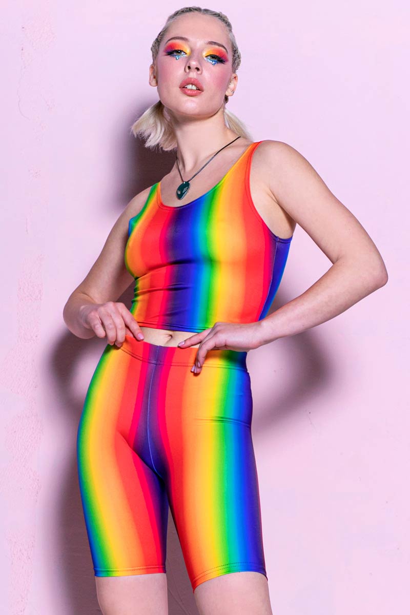 Rainbow Spectrum Biker Shorts Set Front View