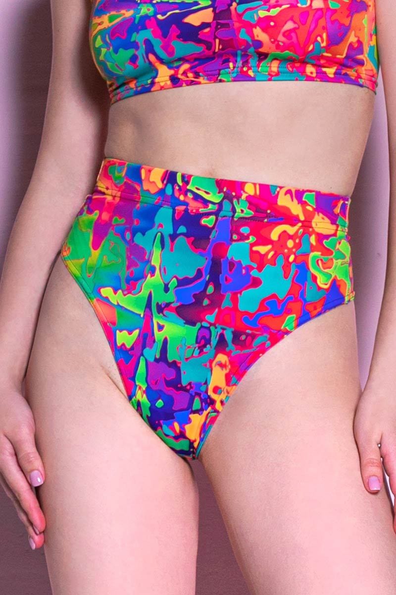 Rainbow Splashes Thong Shorts Close View