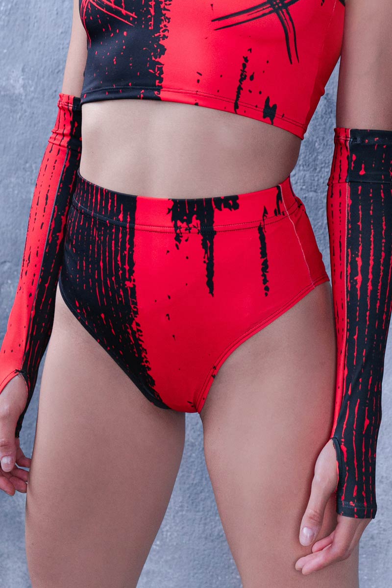 Red & Black Gemini Booty Shorts Close View