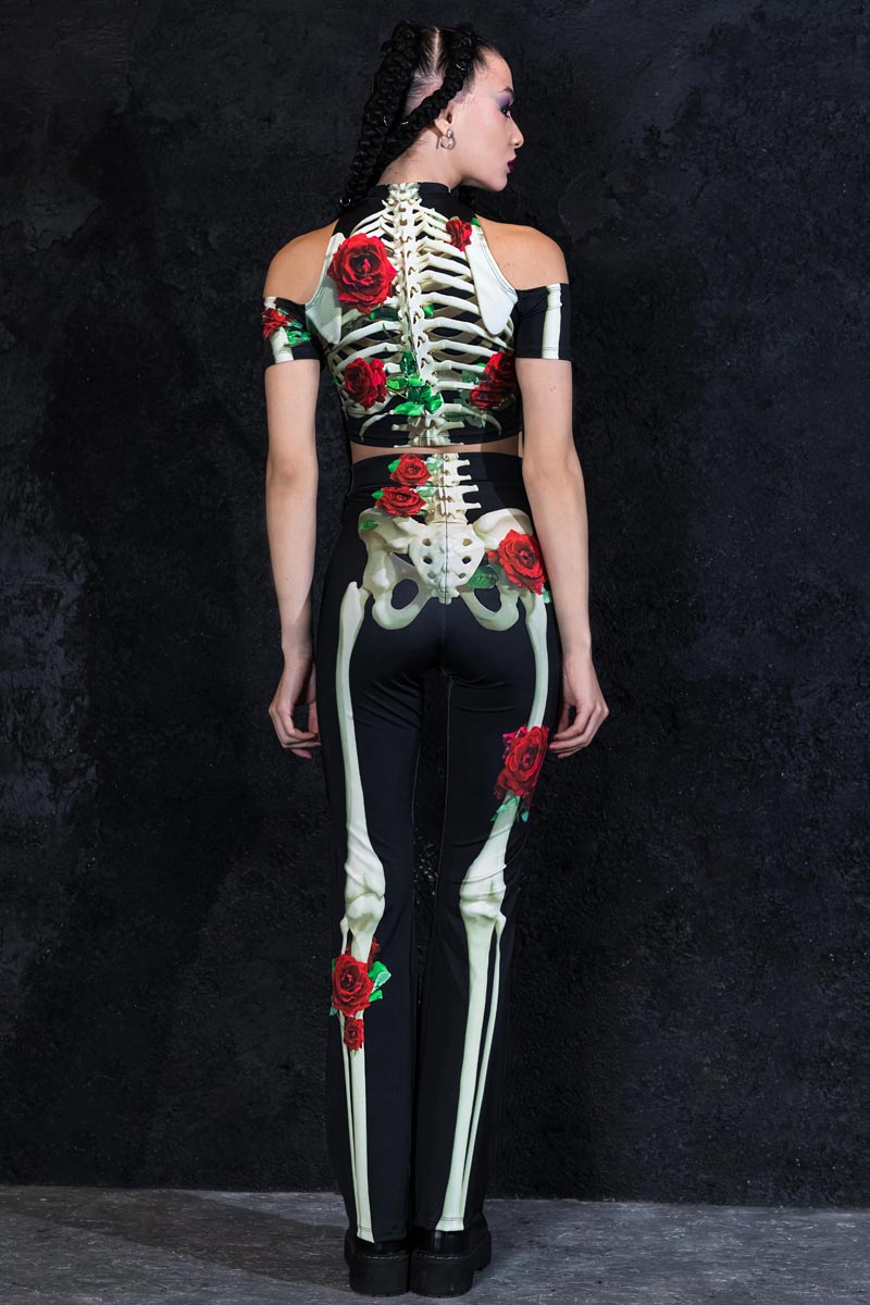 Skeleton & Roses Bell Bottoms Back View