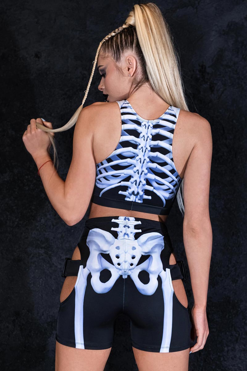 Snow White Skeleton Biker Shorts Back View