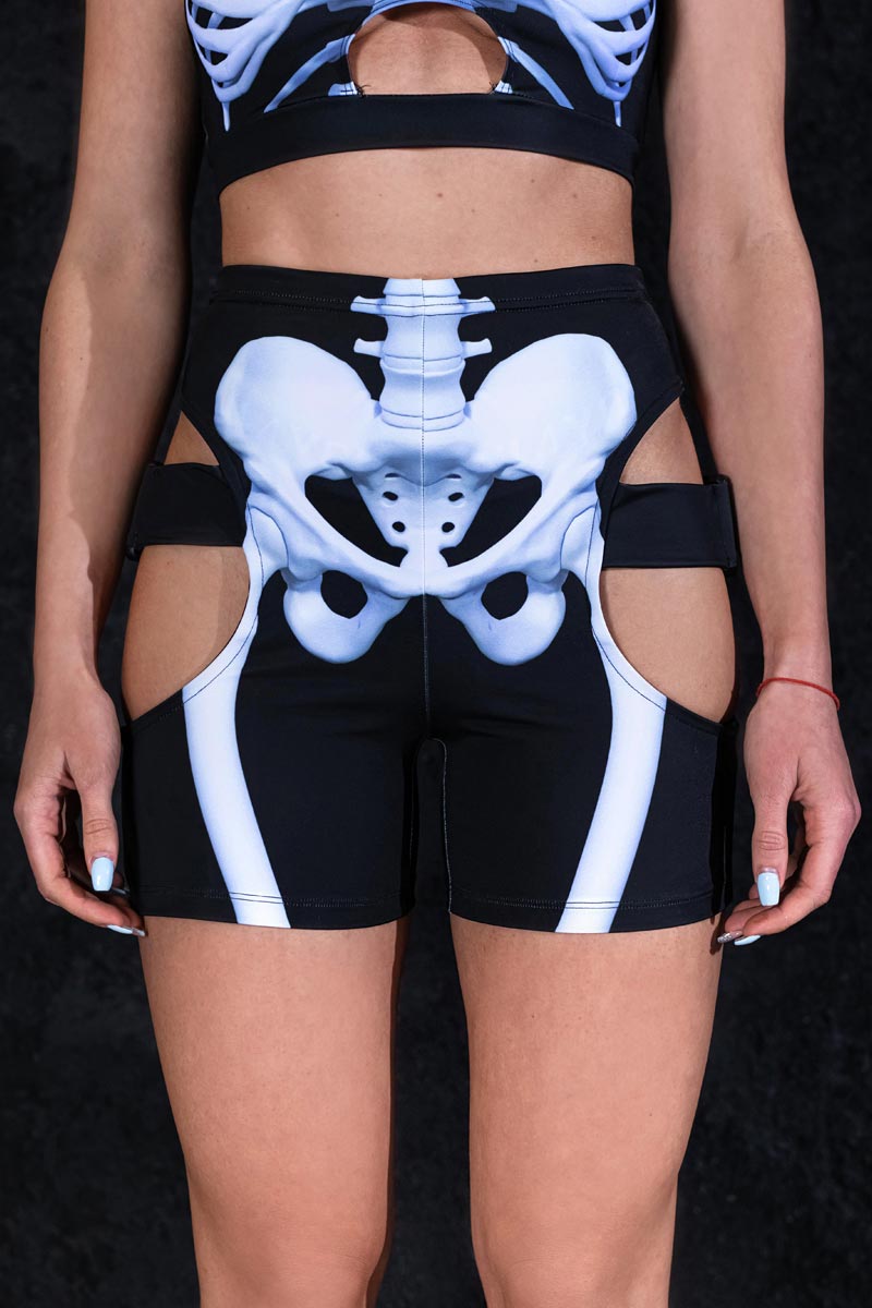 Snow White Skeleton Biker Shorts Close View