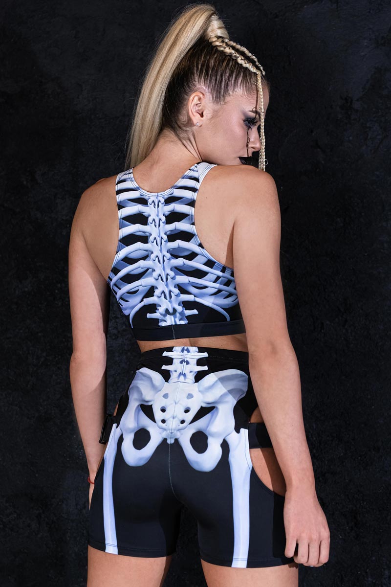 Snow White Skeleton Biker Shorts Set Back View