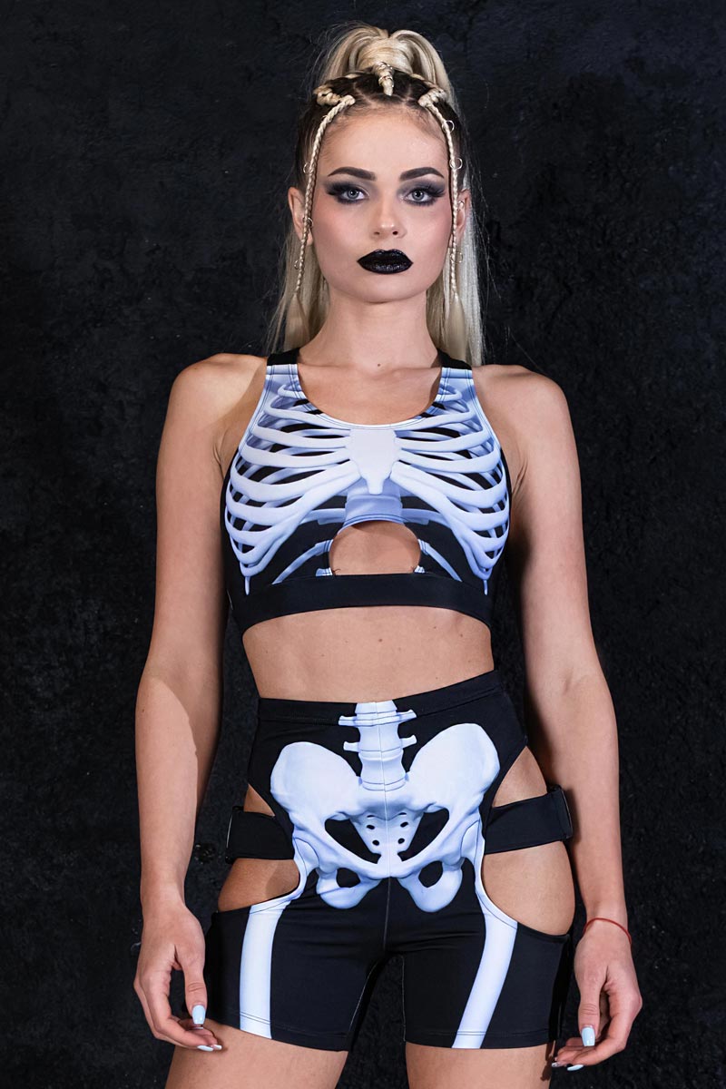 Snow White Skeleton Bra Top Front View