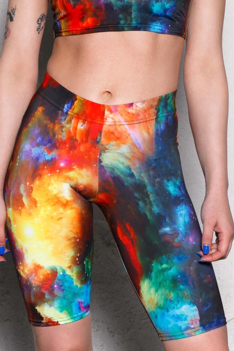 Space Art Biker Shorts Close View