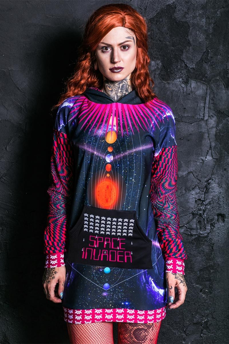 Space Invader Hoodie Dress Front View