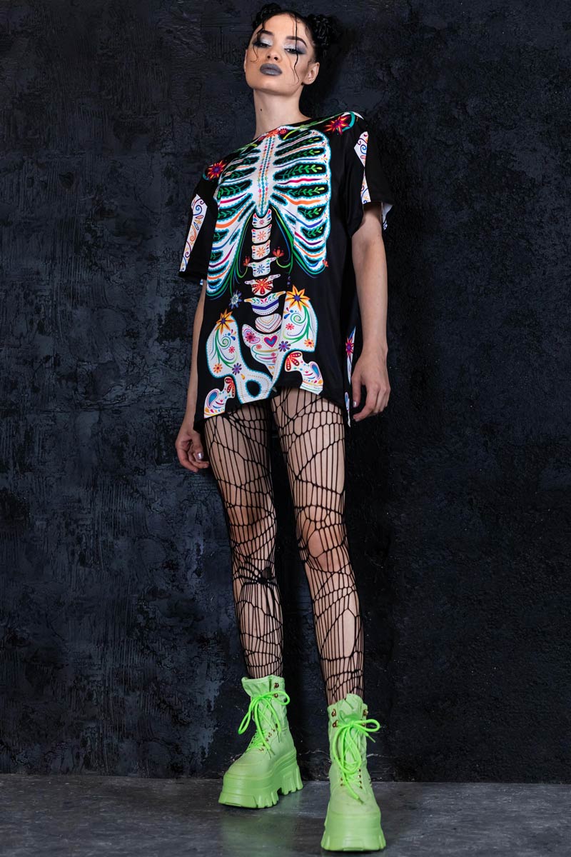 Sugar Skeleton Oversized Tee Dress Full View