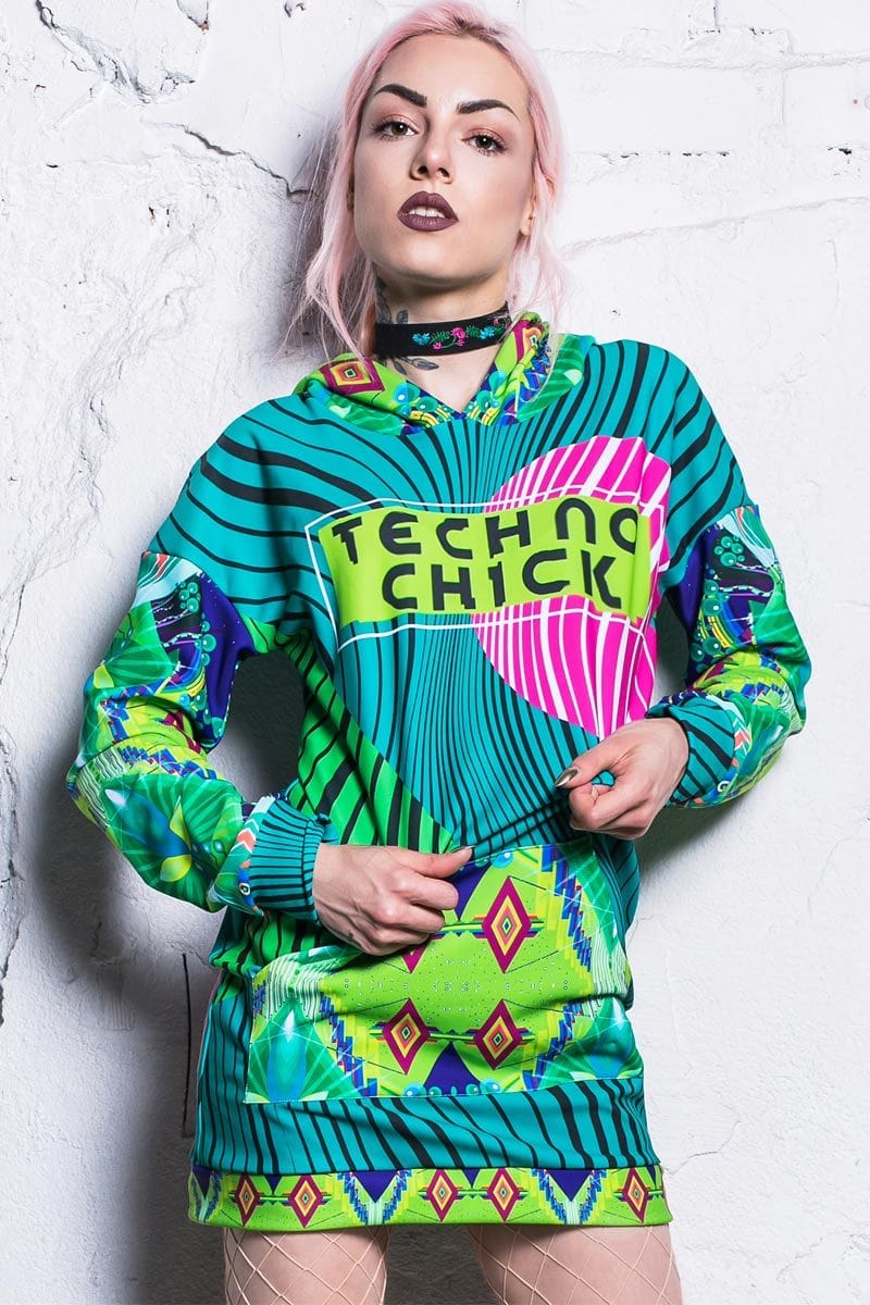 Techno Chick Hoodie Dress Close View