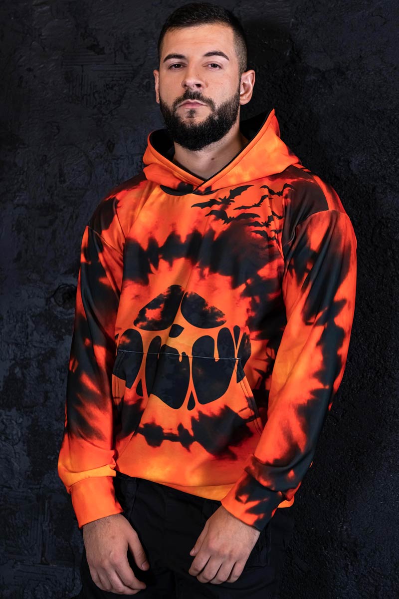 Tie Dye Pumpkin Men Hoodie Close View