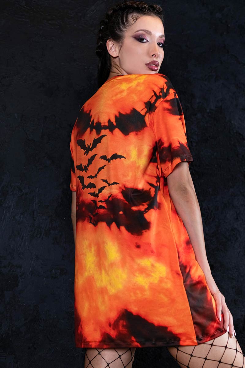 Tie Dye Pumpkin Oversized Tee Dress Back View