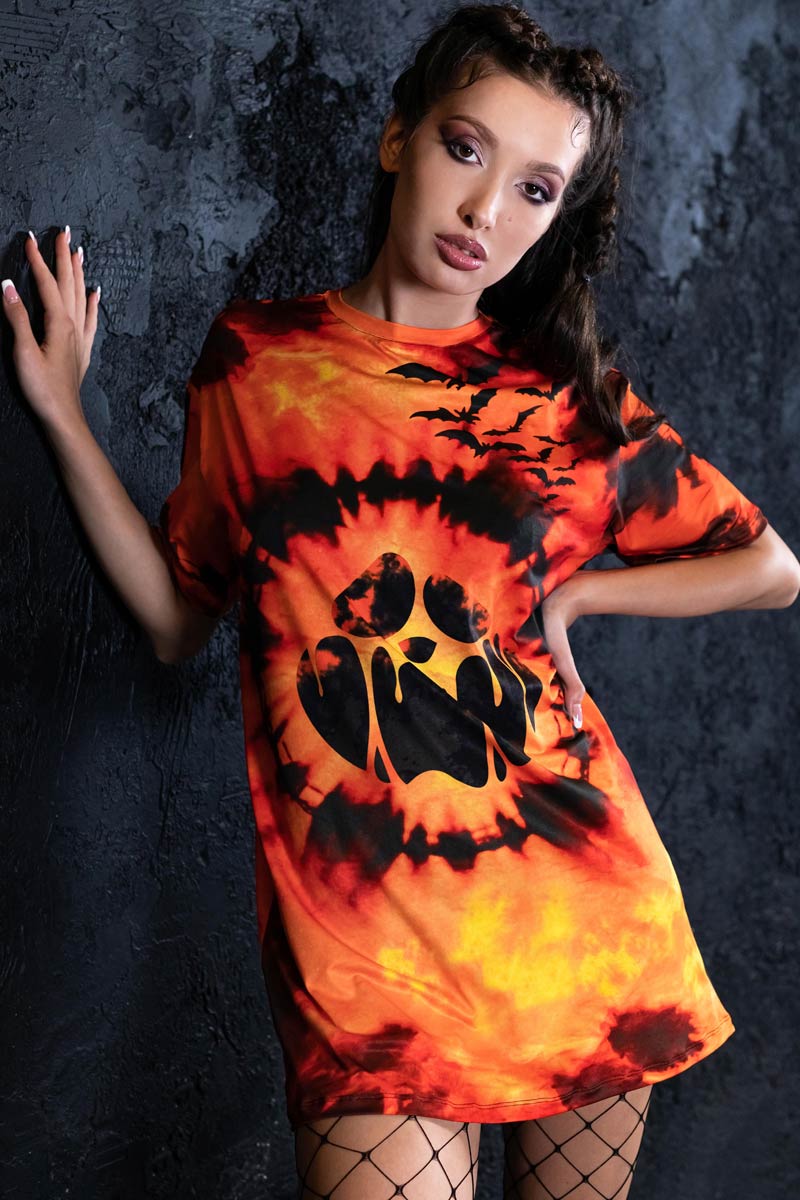 Tie Dye Pumpkin Oversized Tee Dress Side View