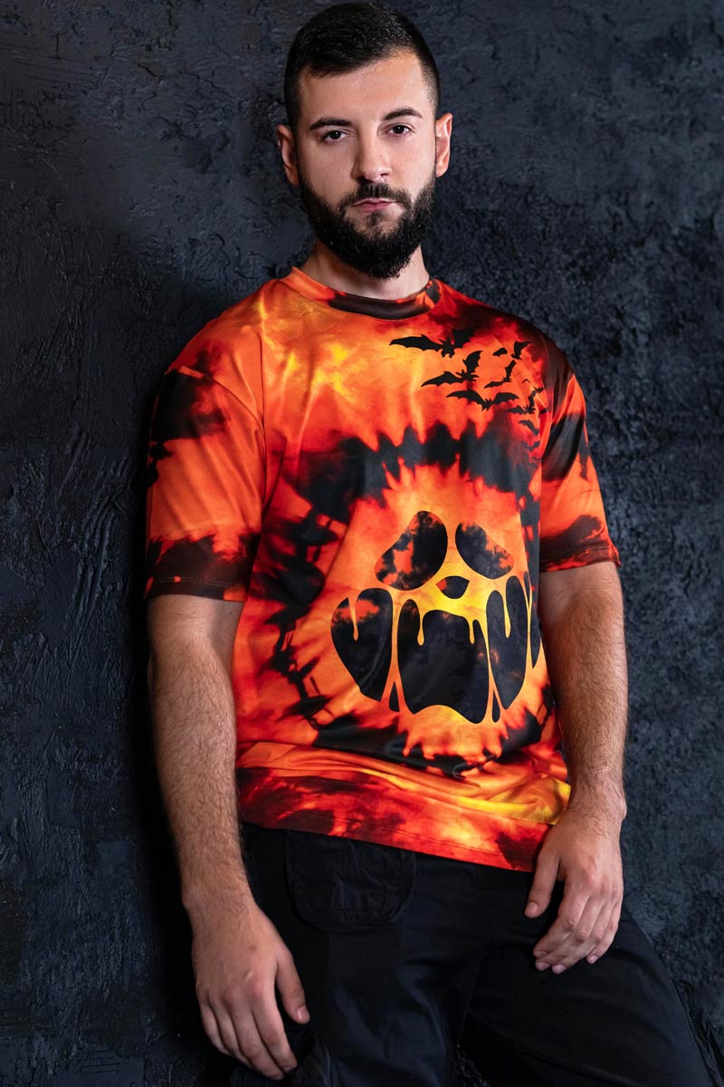 Tie Dye Pumpkin Oversized Tee Men Close View