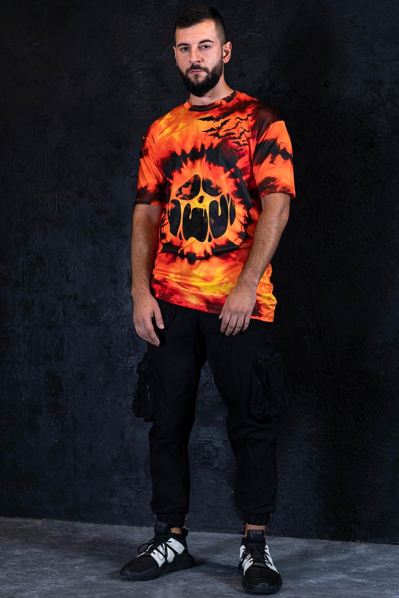 Tie Dye Pumpkin Oversized Tee Men Full View