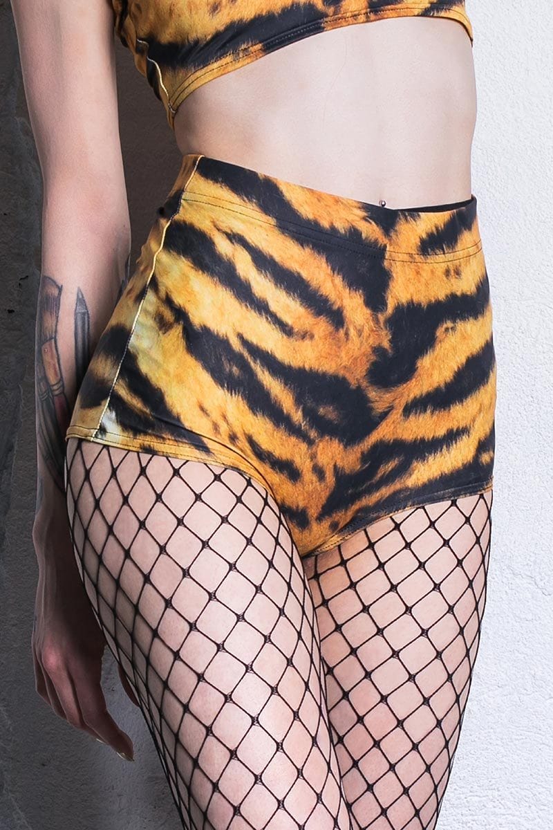 Tiger High Waisted Shorts Close VIew