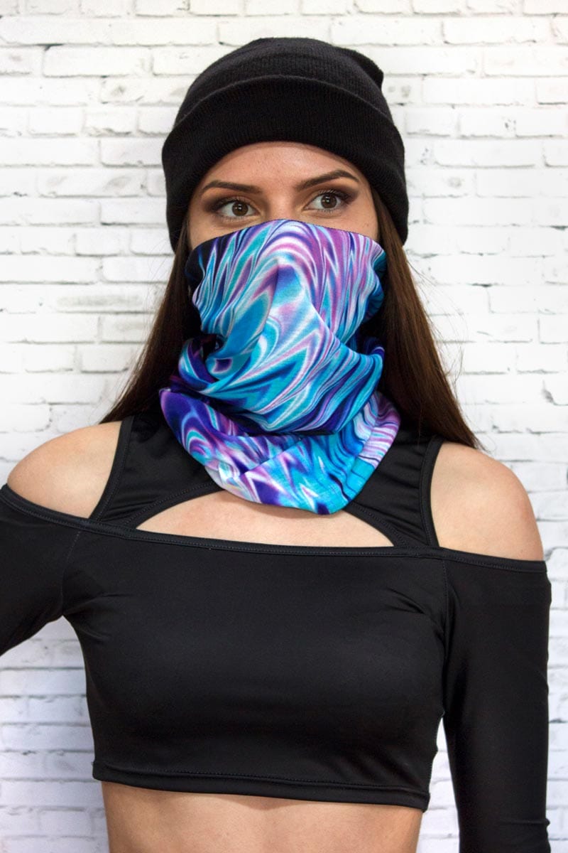 Trippy Blue Neck Gaiter Front View