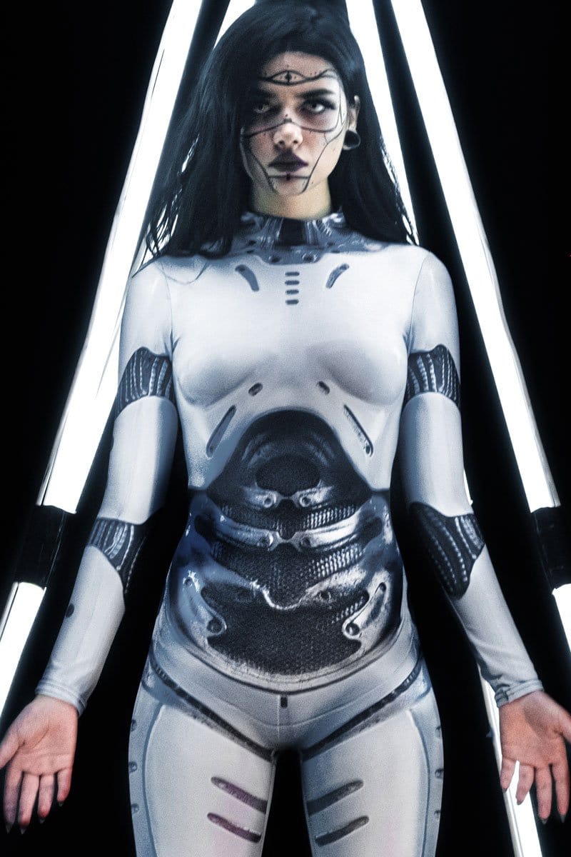 White Droid Cosplay Costume Close View