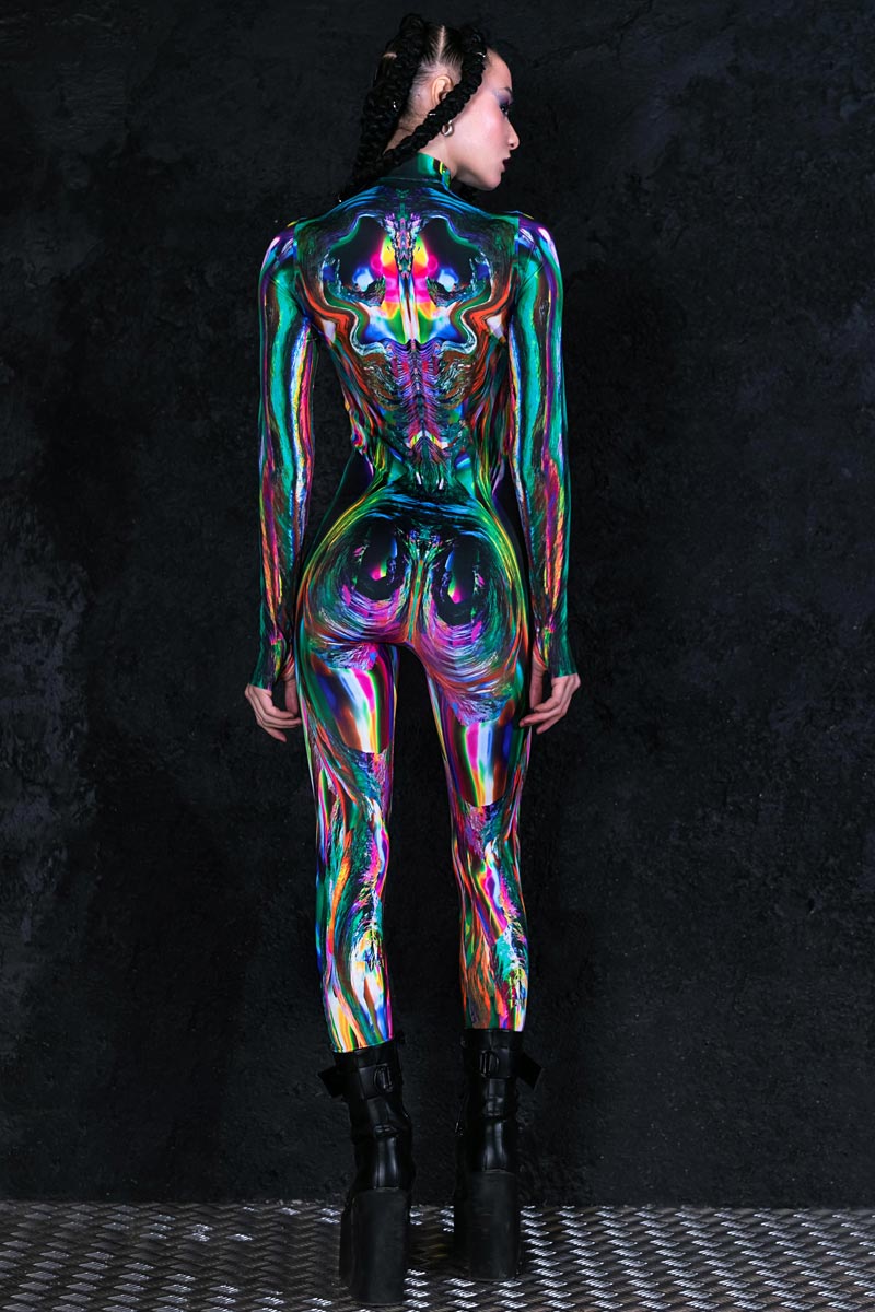 Women Multichrome Skin Costume Back View