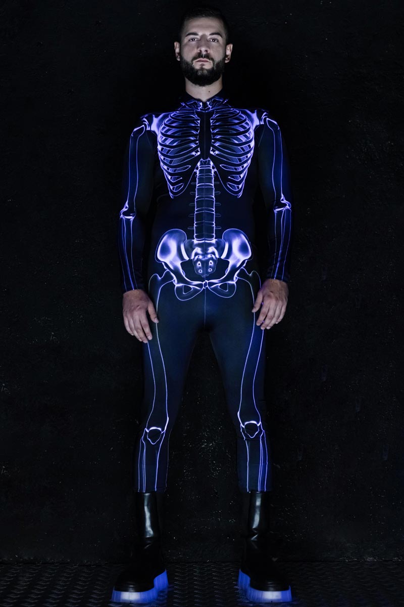 X-Ray Negative Skeleton Men Costume Full View