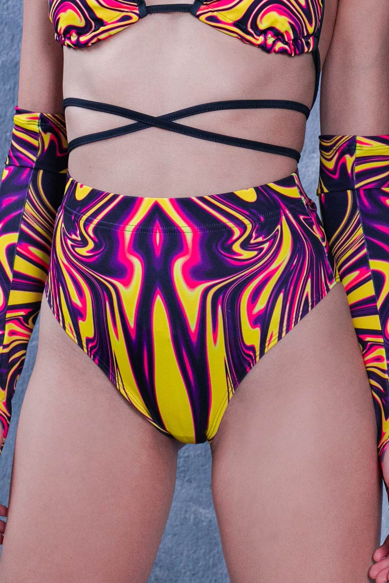 Yellow Burst Booty Shorts Close View