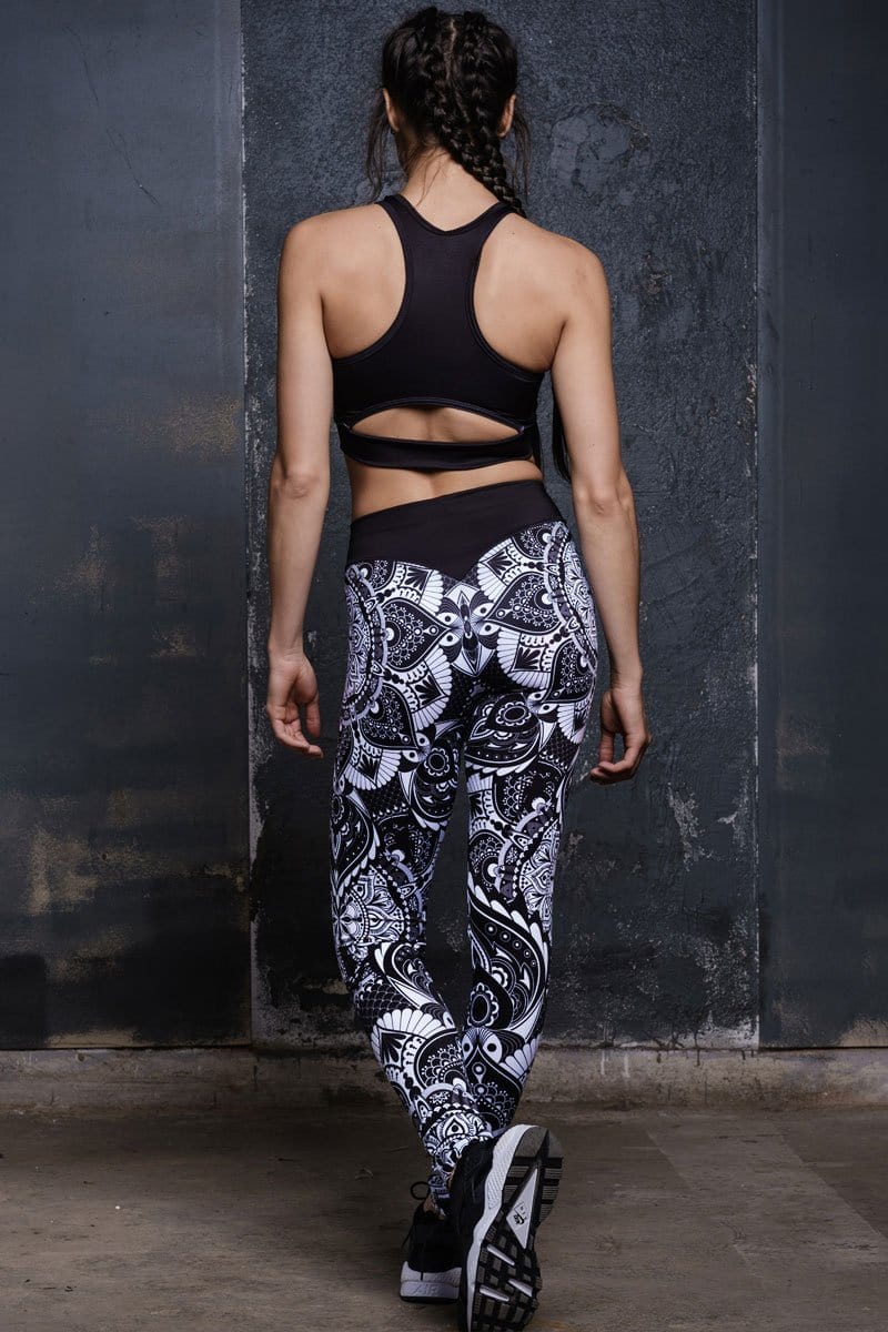 Black Mandala Workout Leggings Back View